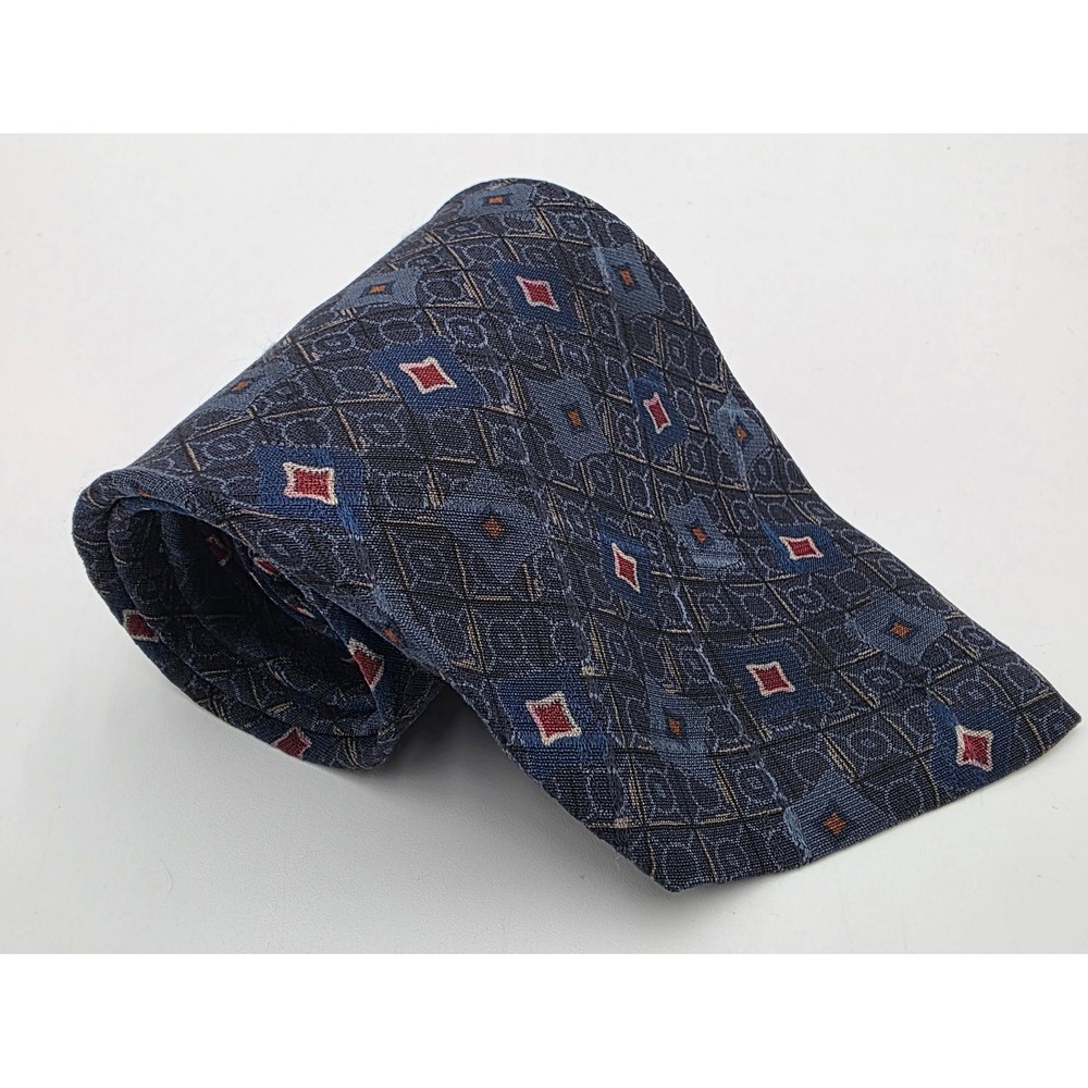 Ermenegildo Zegna Navy Blue Geometric Diamond Silk Tie Made in Italy